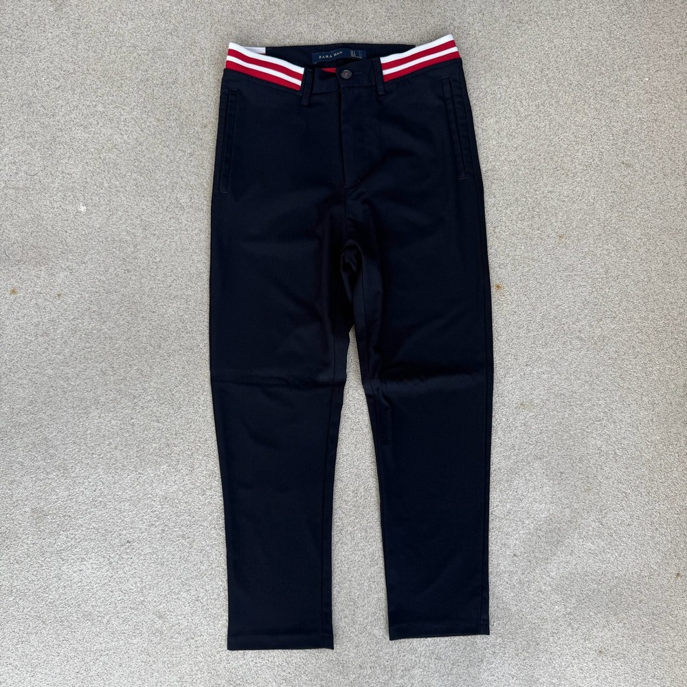 Zara Man Striped Waist Trousers Mens Small Pants - Navy Blue Slim Tapered
